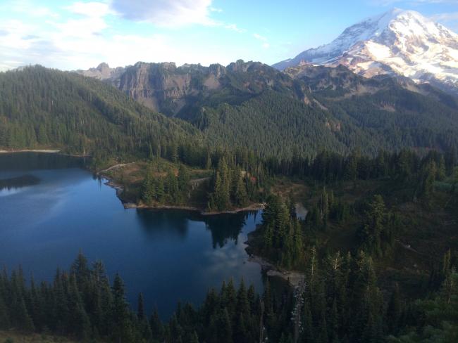 From Tolmie Peak looking at Lake Euclid and Mount Rainier