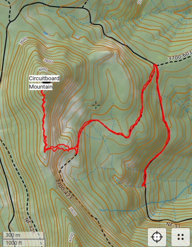 Route leads up 3700-423 to an odd cut that may once have been a road