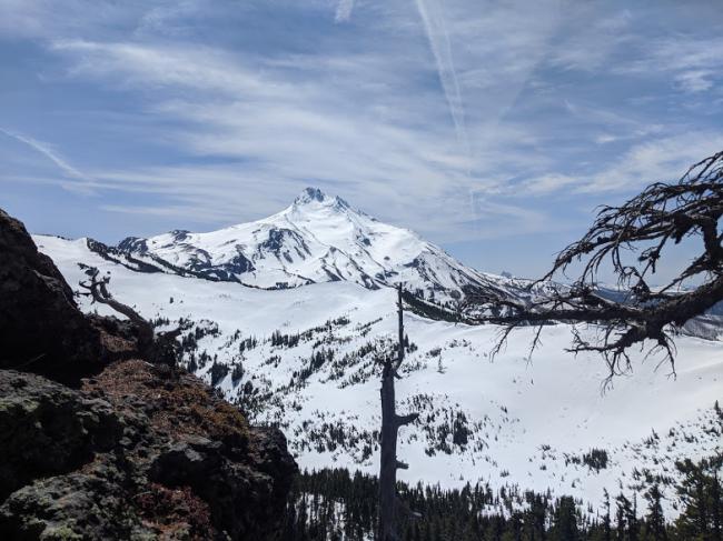 A view of Mt. Jefferson looking back from most of the way up Dinah-Mo's spire