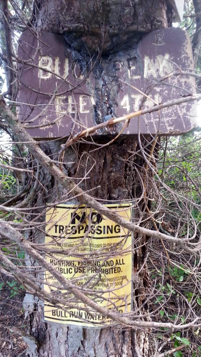 Buck Peak Summit - Sign Says "The area behind this sign is closed..."