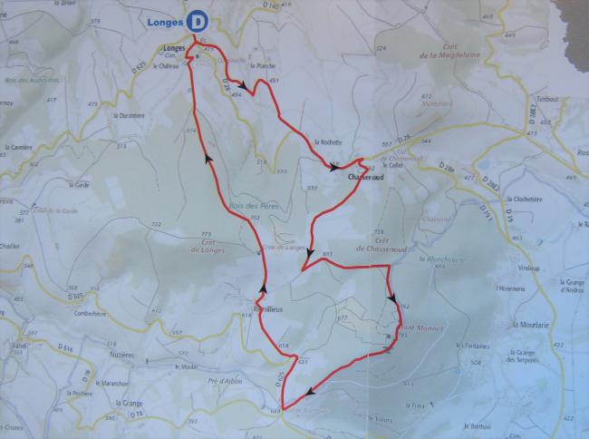 Trail map for Mont Monnet, including Longes