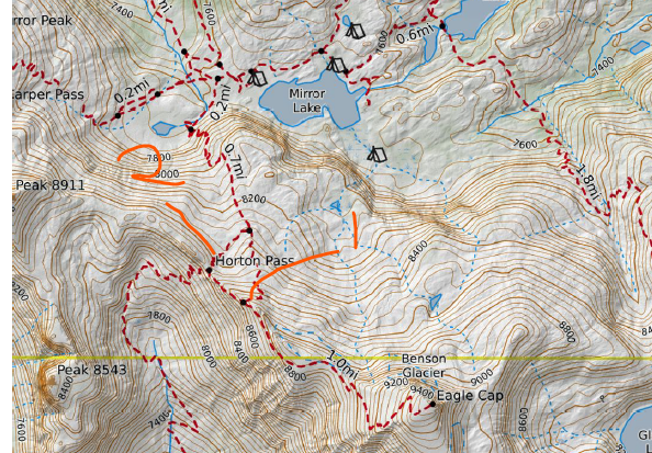 Trail Map from Mirror Lake to Eagle Cap