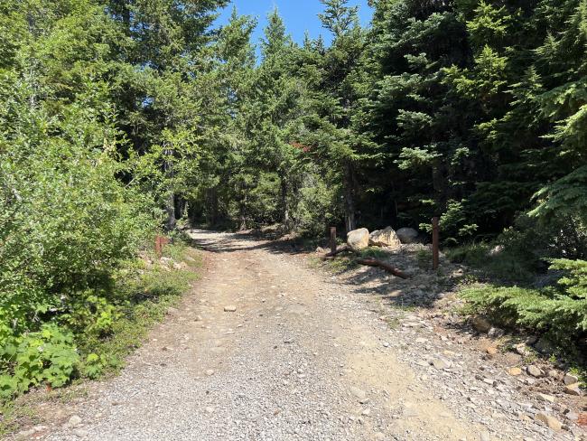 Gravel road with a broken gate