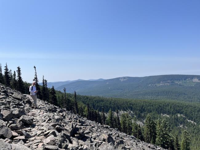 KK7DAK hiking on a talus trail ridge