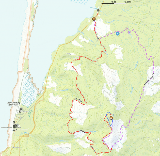 A map showing routes up to the summit