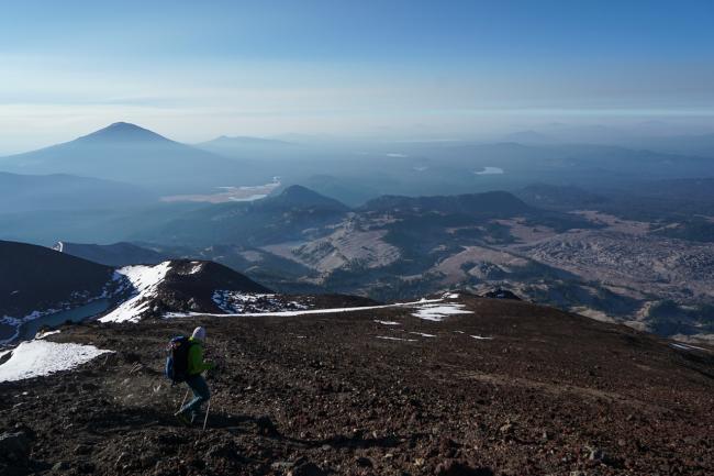 Hiking down the scree field