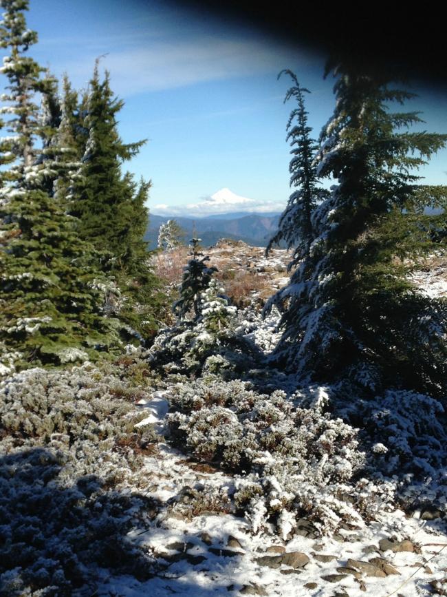 Summit of Bachelor with Mt. Hood in distance