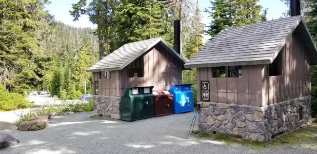 Lavatories with parking in background